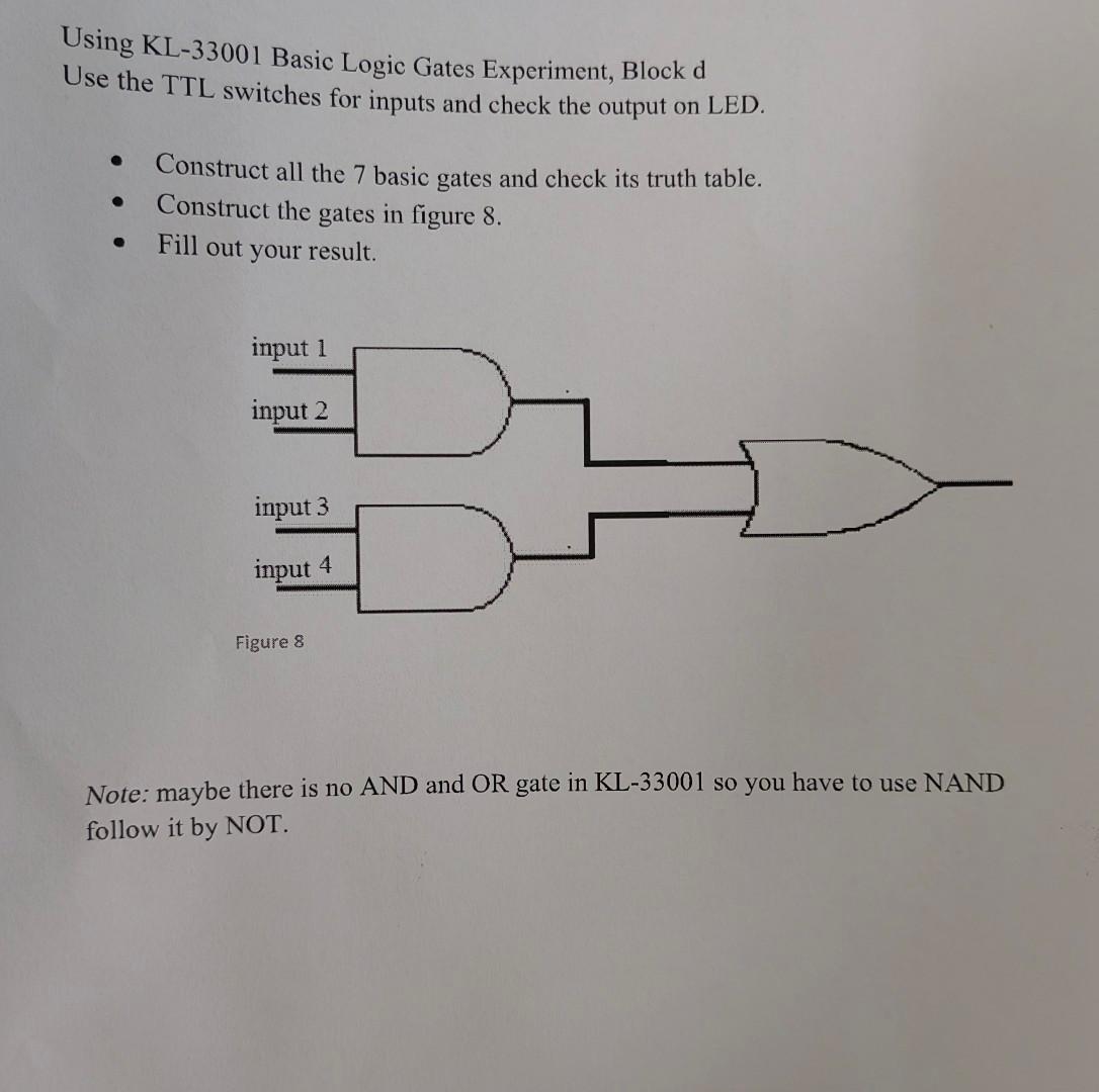 Solved Using KL33001 Basic Logic Gates Experiment, Block d
