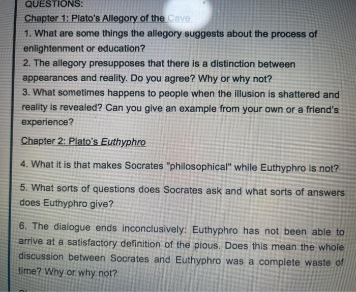 QUESTIONS Chapter 1 Plato's Allegory of the Cave 1