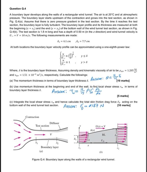 Solved Question 0.4 A boundary layer develops along the | Chegg.com