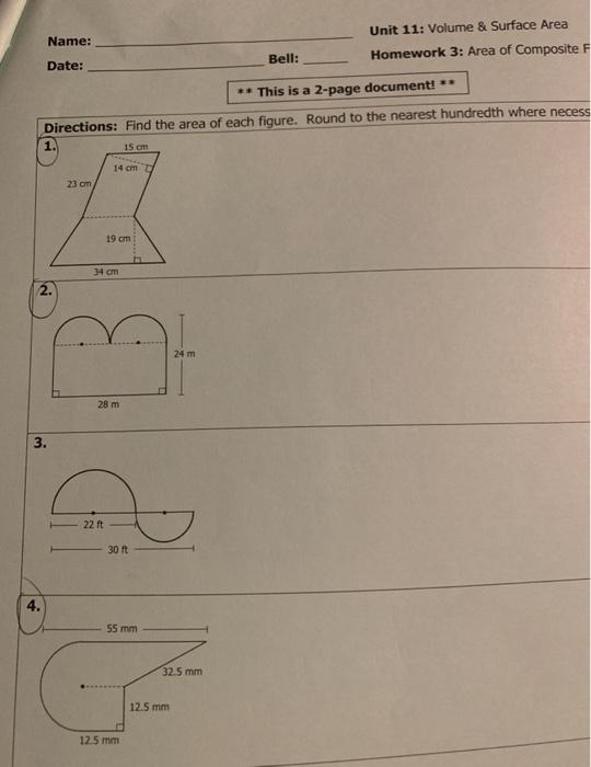 Solved Unit 11: Volume Surface Area Name: Bell: Homework Chegg com