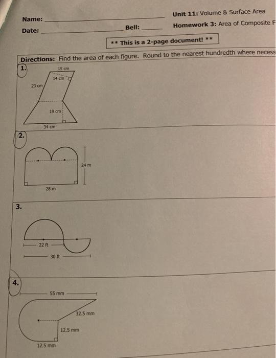 Solved Unit 11: Volume & Surface Area Name: Bell: Homework | Chegg.com