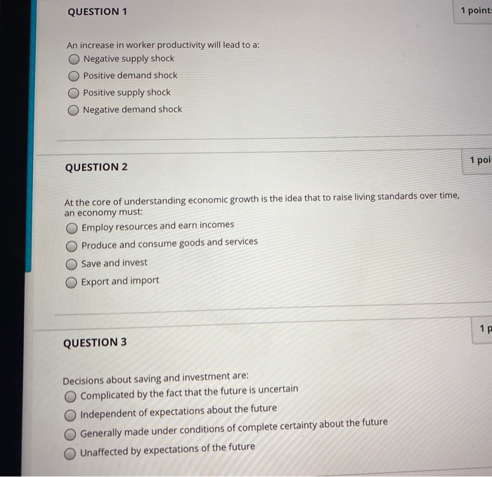 Solved QUESTION 1 1 point An increase in worker productivity | Chegg.com