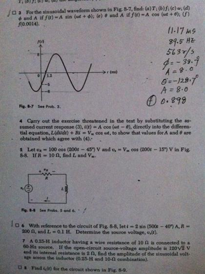 Solved From the sinusoidal waveform shown in Fig. 8-7. find: | Chegg.com