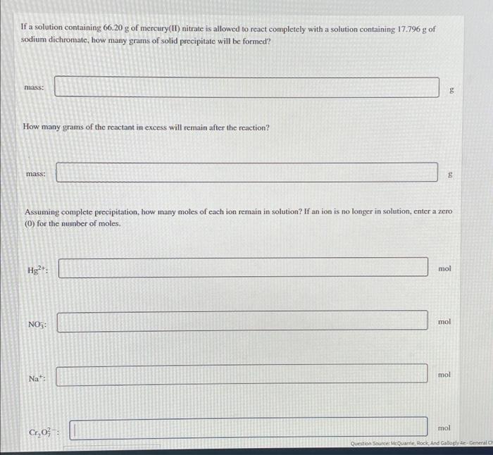 Solved If a solution containing 66.20 g of mercury(II) | Chegg.com