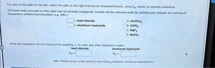 Solved For each of the salts on the left, match the salts on | Chegg.com