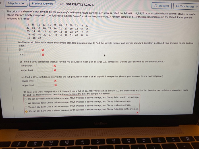 Solved 1/8 points Previous Answers BBUNDERSTAT12 7.2.021. My