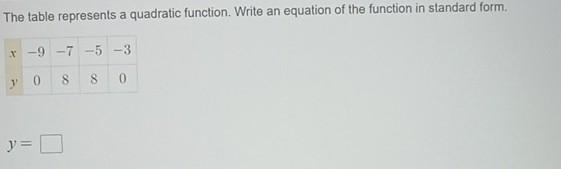 Solved The table represents a quadratic function. Write an | Chegg.com