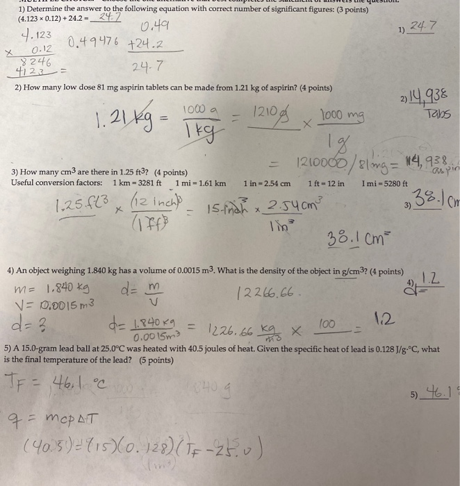 Solved 1) Determine the answer to the following equation