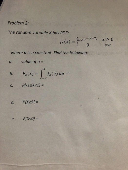 Solved Problem 2: The random variable X has PDF: fx(x) = | Chegg.com