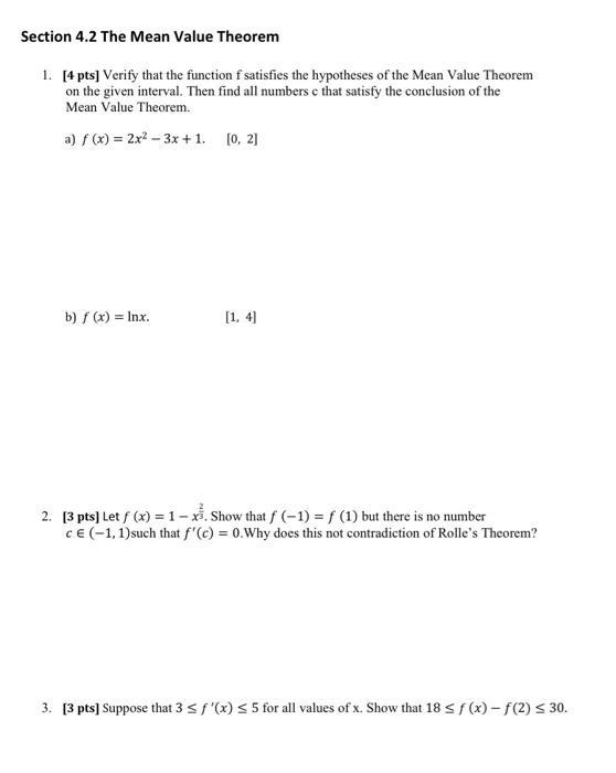 Solved Section 4.2 The Mean Value Theorem 1. [4 pts] Verify | Chegg.com