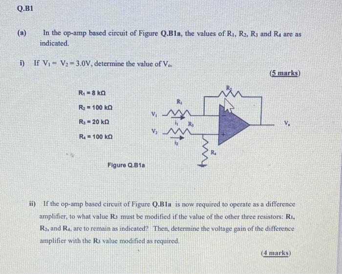 Solved Q.B1 (a) In The Op-amp Based Circuit Of Figure Q.Bla, | Chegg.com