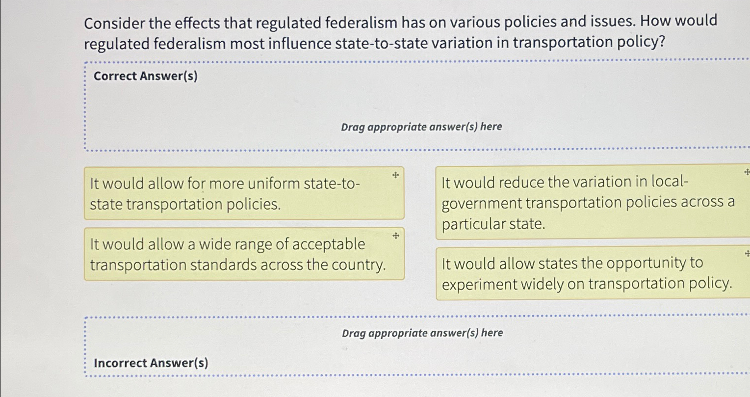 Solved Consider the effects that regulated federalism has on