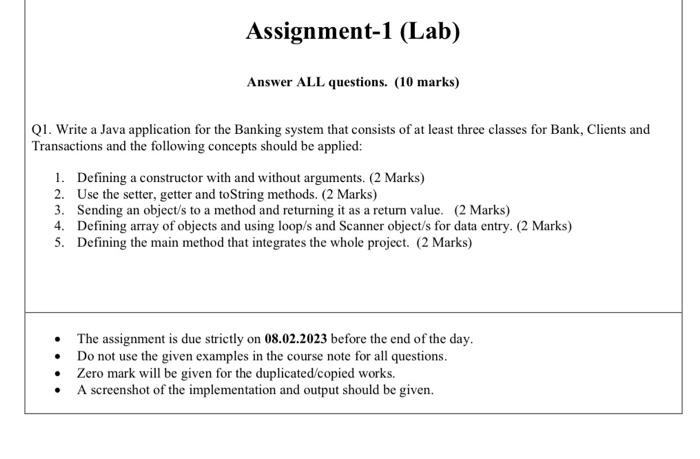 Solved Q1. Write a Java application for the Banking system | Chegg.com