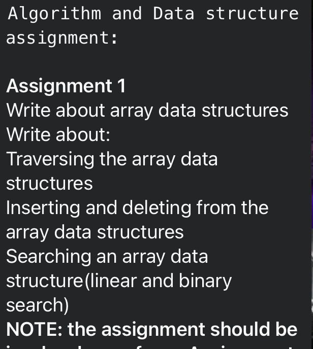 data structure assignment problem