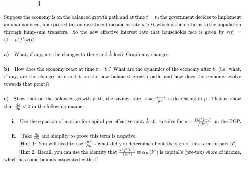 Solved Suppose the economy is on the balanced growth path | Chegg.com