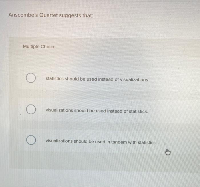 Solved Anscombe's Quartet suggests that: Multiple Choice | Chegg.com