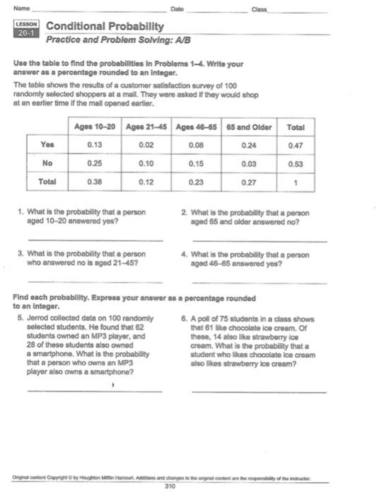 Solved Name Class 19-4 LESSON Mutually Exclusive and | Chegg.com