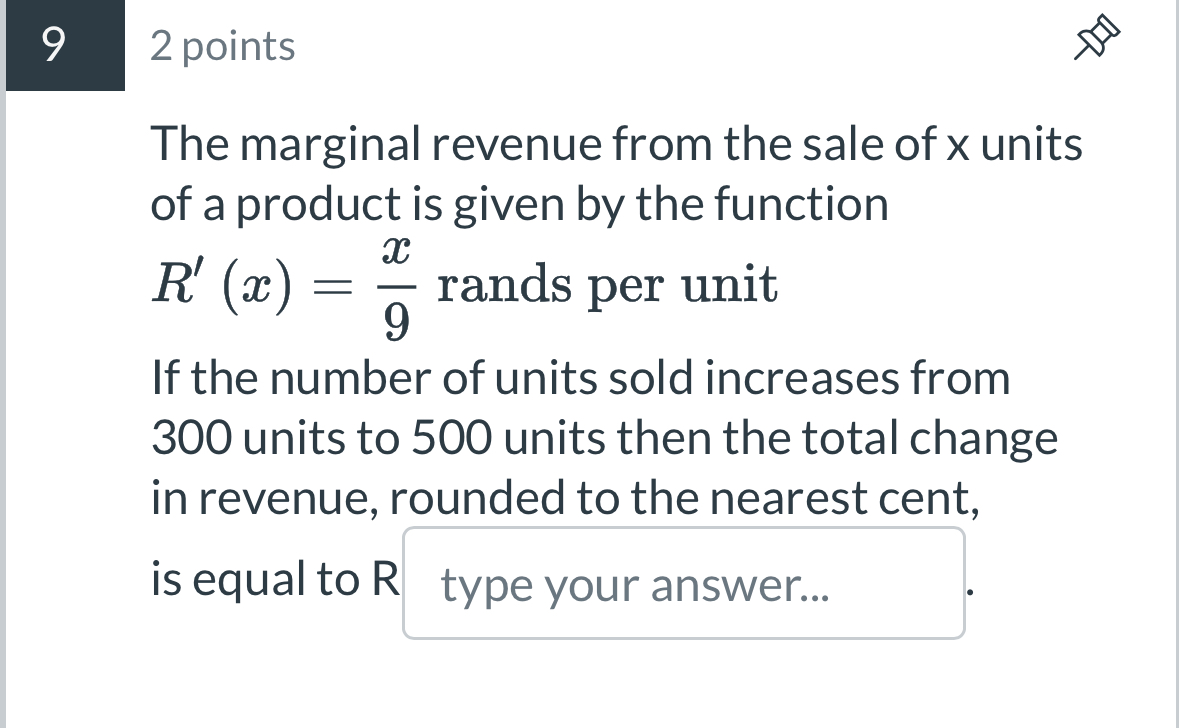Solved 92 ﻿pointsThe marginal revenue from the sale of x | Chegg.com