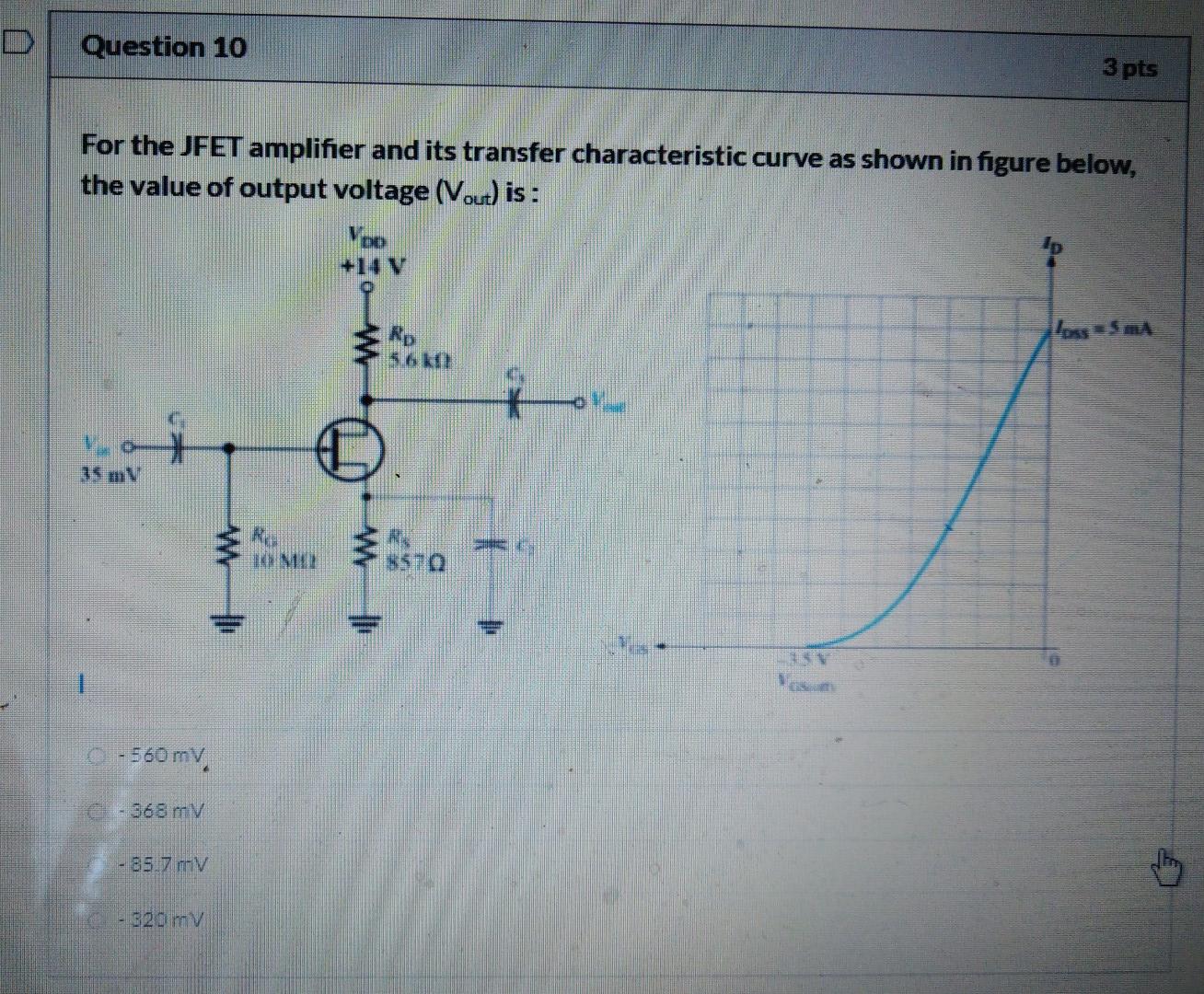 Solved Question 10 3 pts For the JFET amplifier and its | Chegg.com