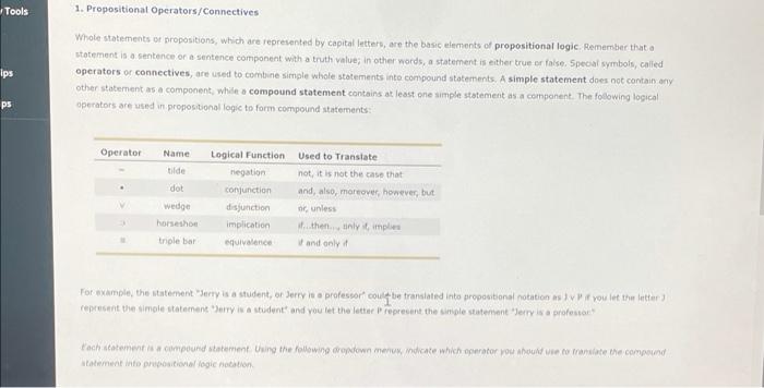 Tools ips ps 1. Propositional Operators/Connectives | Chegg.com