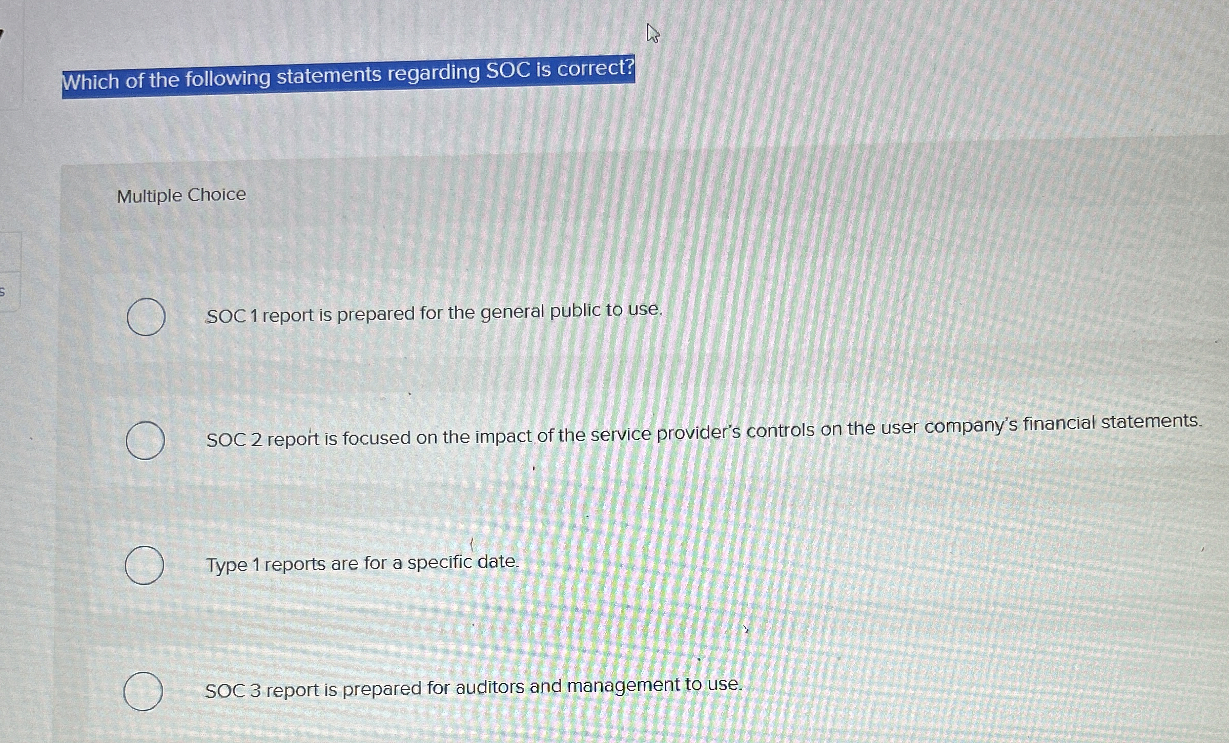 Solved Which of the following statements regarding SOC is | Chegg.com