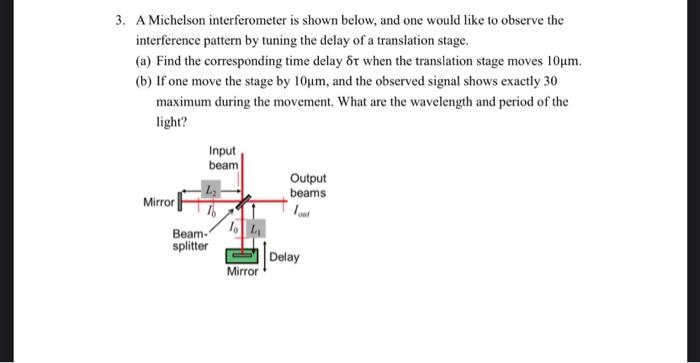 Solved 3. A Michelson interferometer is shown below, and one | Chegg.com