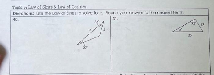 unit 7 homework 9 law of sines and cosines