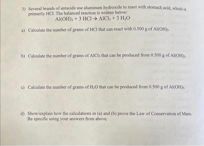 Solved 3) Several brands of antacids use aluminum hydroxide