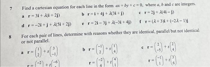 Solved 7 8 Find a cartesian equation for each line in the | Chegg.com