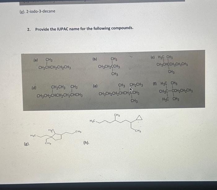 Solved 2. Provide The IUPAC Name For The Following | Chegg.com