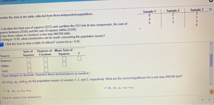 Solved Consider the data in the table collected from three | Chegg.com