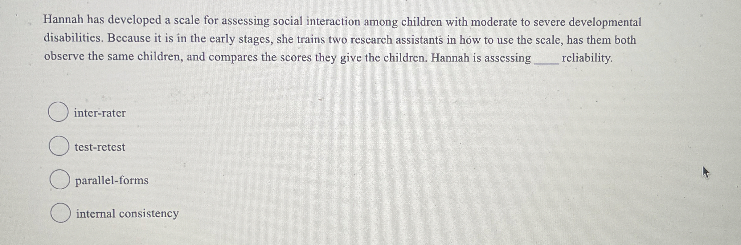 Solved Hannah has developed a scale for assessing social | Chegg.com