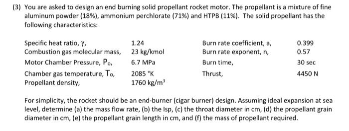 Solved (3) You Are Asked To Design An End Burning Solid | Chegg.com