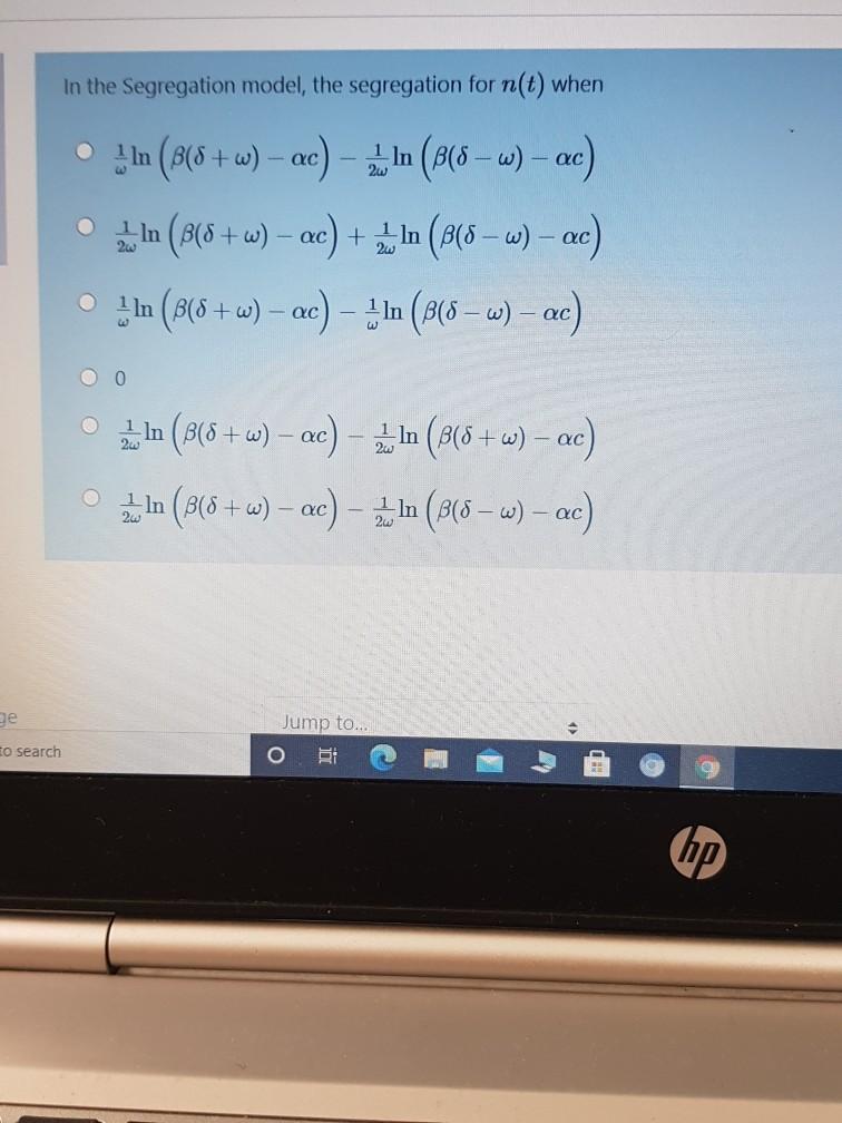 Solved In The Segregation Model The Segregation For N T Chegg Com