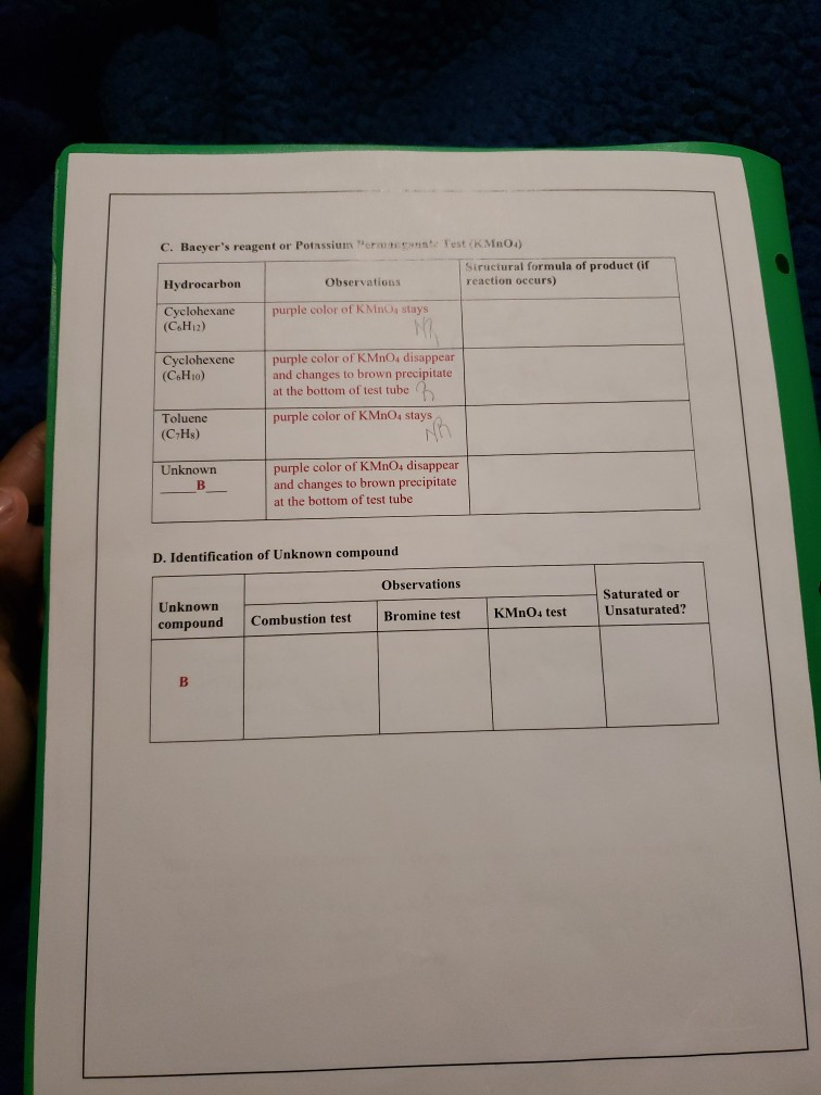 Solved C. Baeyer's reagent or Potassium Test (KMRO) | Chegg.com