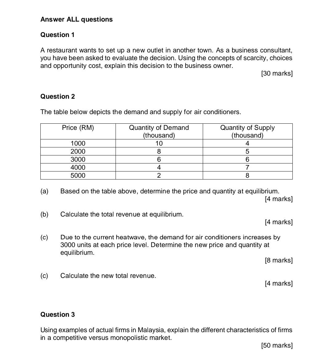 Solved Answer ALL questions Question 1 A restaurant wants to | Chegg.com