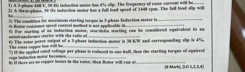 Solved 1) A 3-phase 440 V, 50 Hz induction motor has 4% | Chegg.com