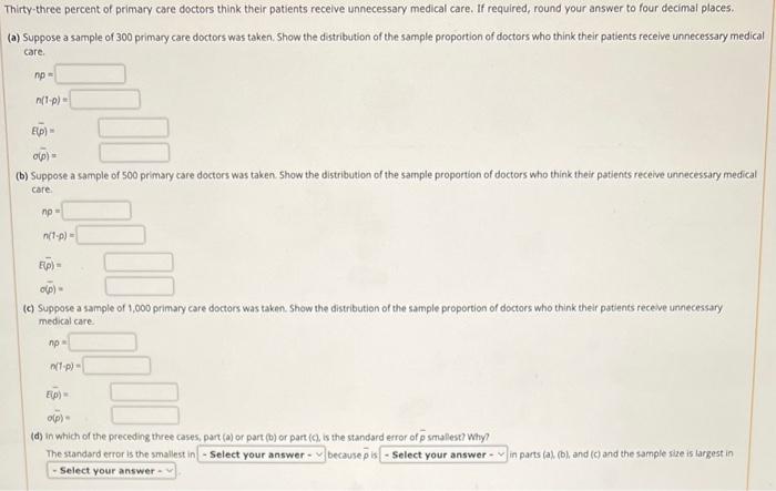 Solved Thirty Three Percent Of Primary Care Doctors Think Chegg