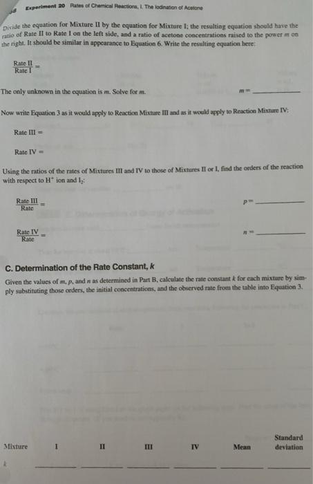 experiment 20 data and calculations the iodination of acetone