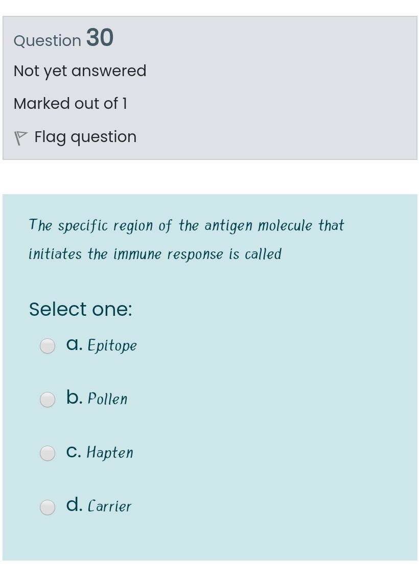 Solved Question 30 Not yet answered Marked out of 1 P Flag | Chegg.com