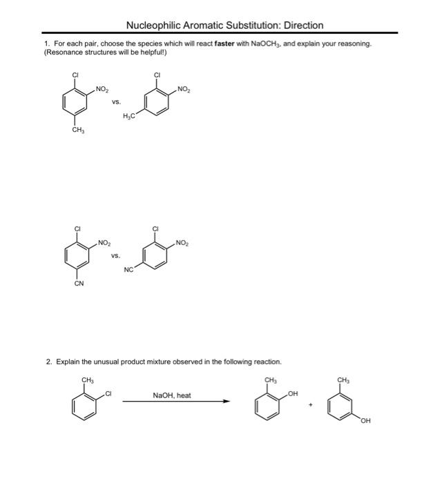 Solved Nucleophilic Aromatic Substitution: Direction 1. For | Chegg.com