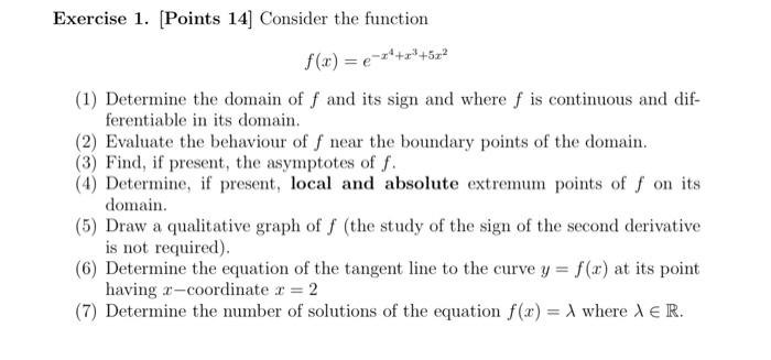 Solved Exercise 1. [Points 14] Consider the function | Chegg.com