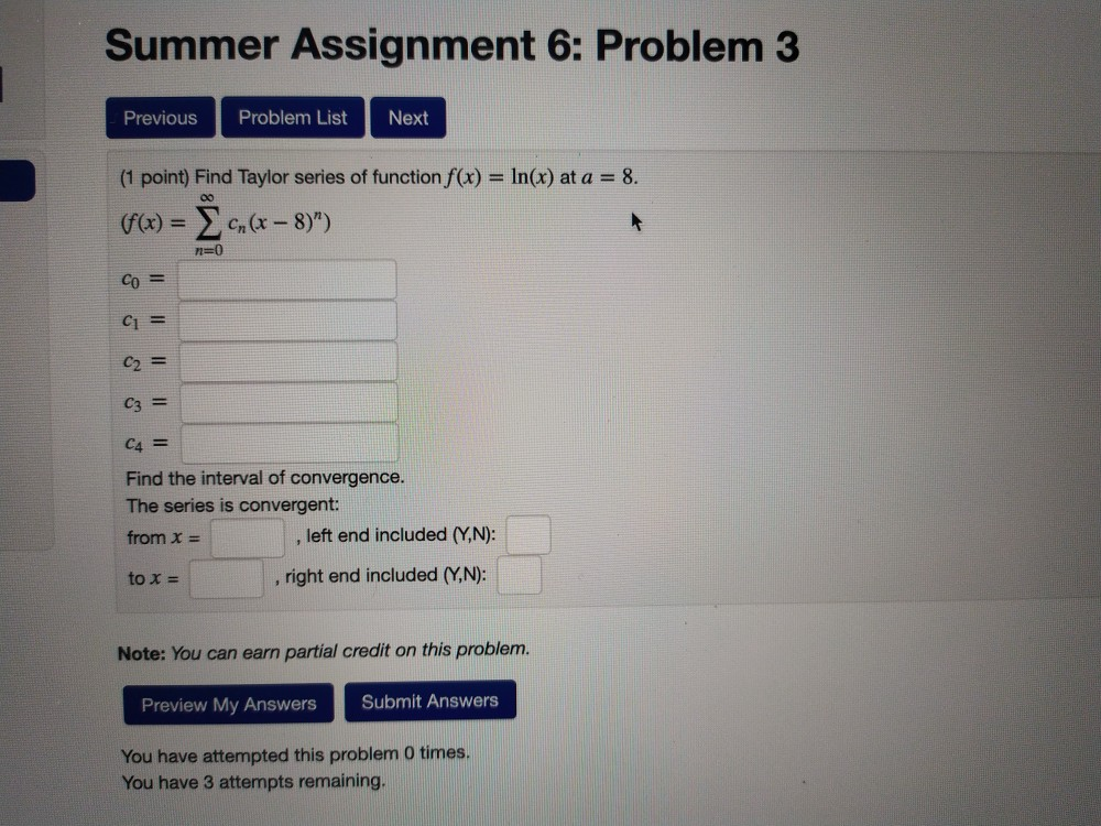 Solved Summer Assignment 6: Problem 3 Previous Problem List | Chegg.com