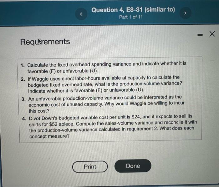 Solved Requirements 1. Calculate the fixed overhead spending | Chegg.com