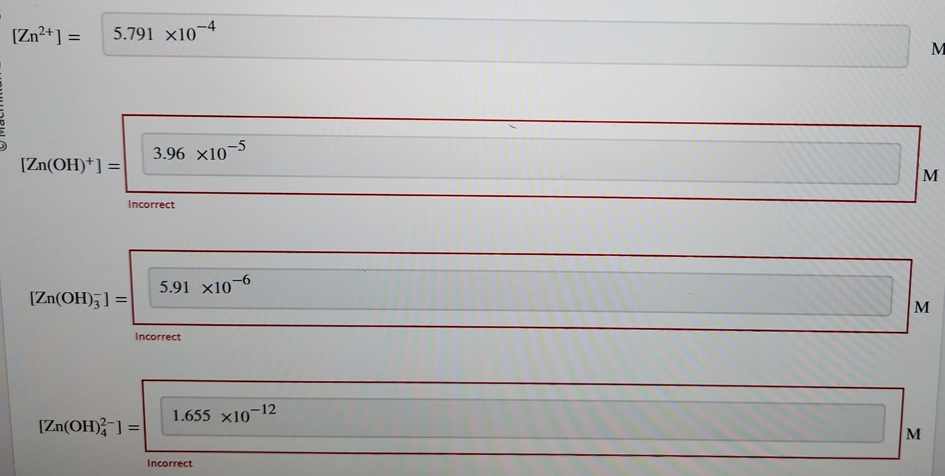 Solved Determine the concentrations of each zinccontaining