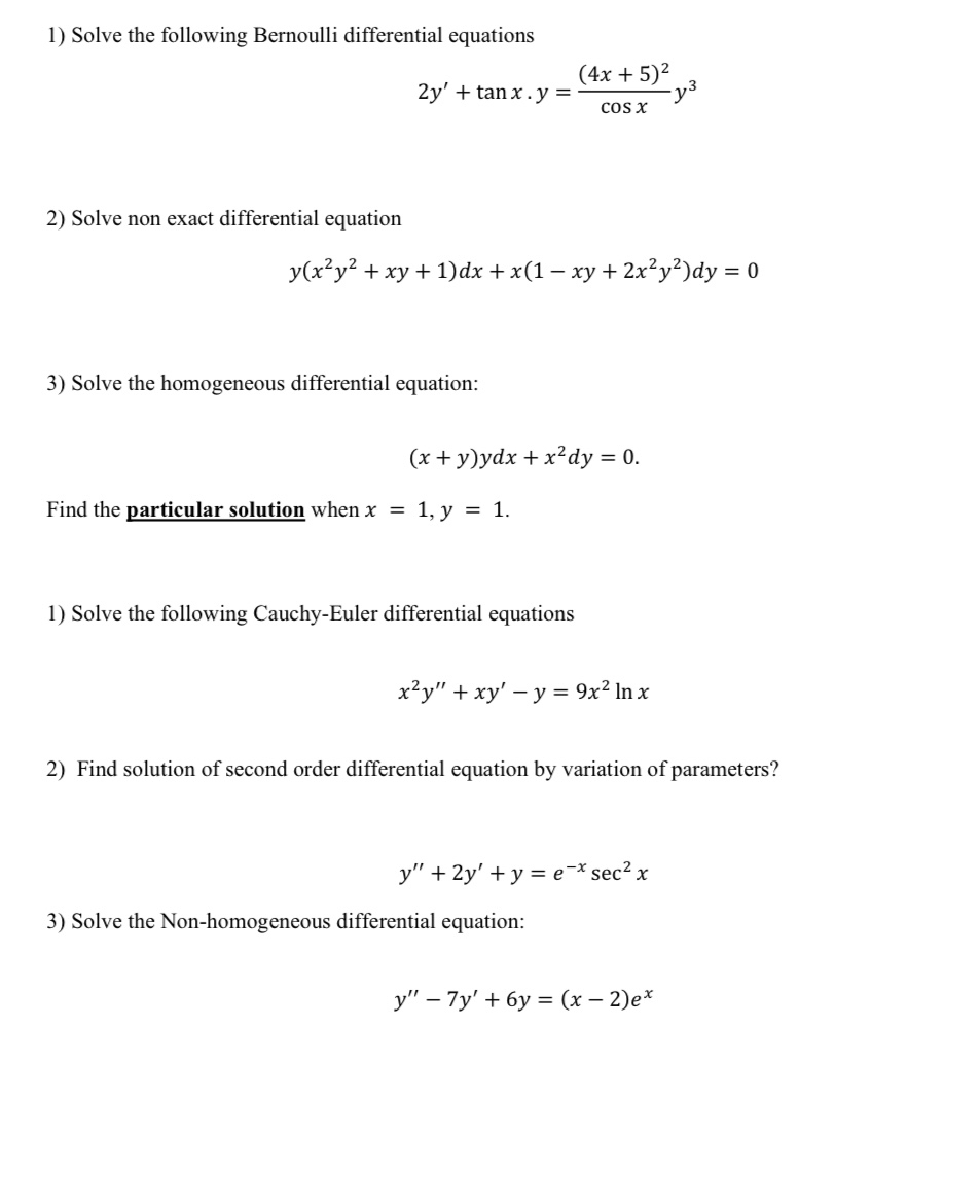 Solved Solve the following Bernoulli differential | Chegg.com