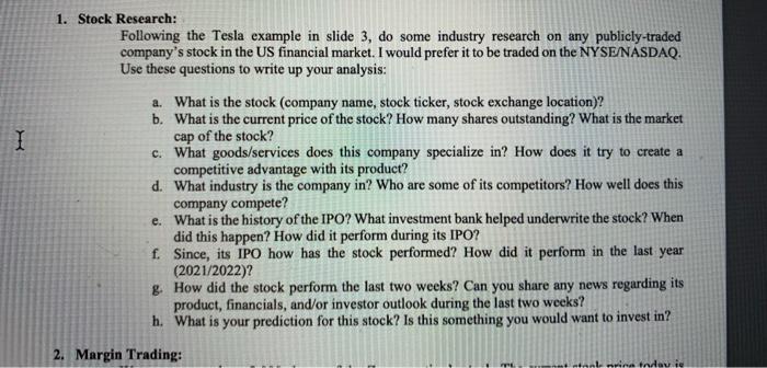 Solved I 1. Stock Research: Following the Tesla example in | Chegg.com
