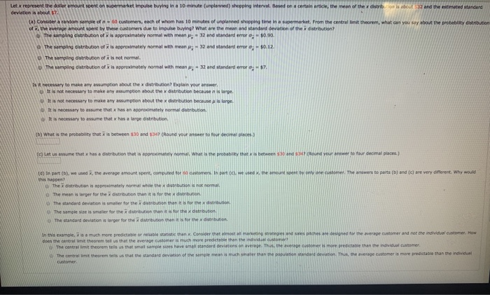 Solved Let x represent the dollar amount went on supermarket | Chegg.com