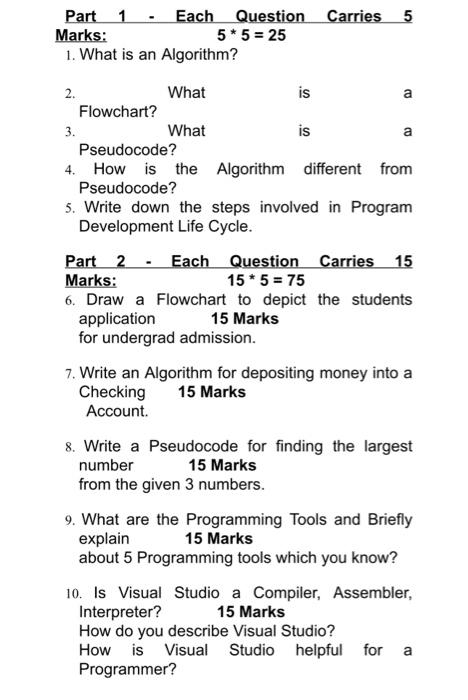 Solved Marks: 5∗5=25 1. What is an Algorithm? 2. What is a | Chegg.com