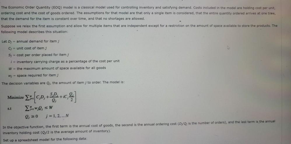 Solved The Economic Order Quantity (EOQ) model is a | Chegg.com